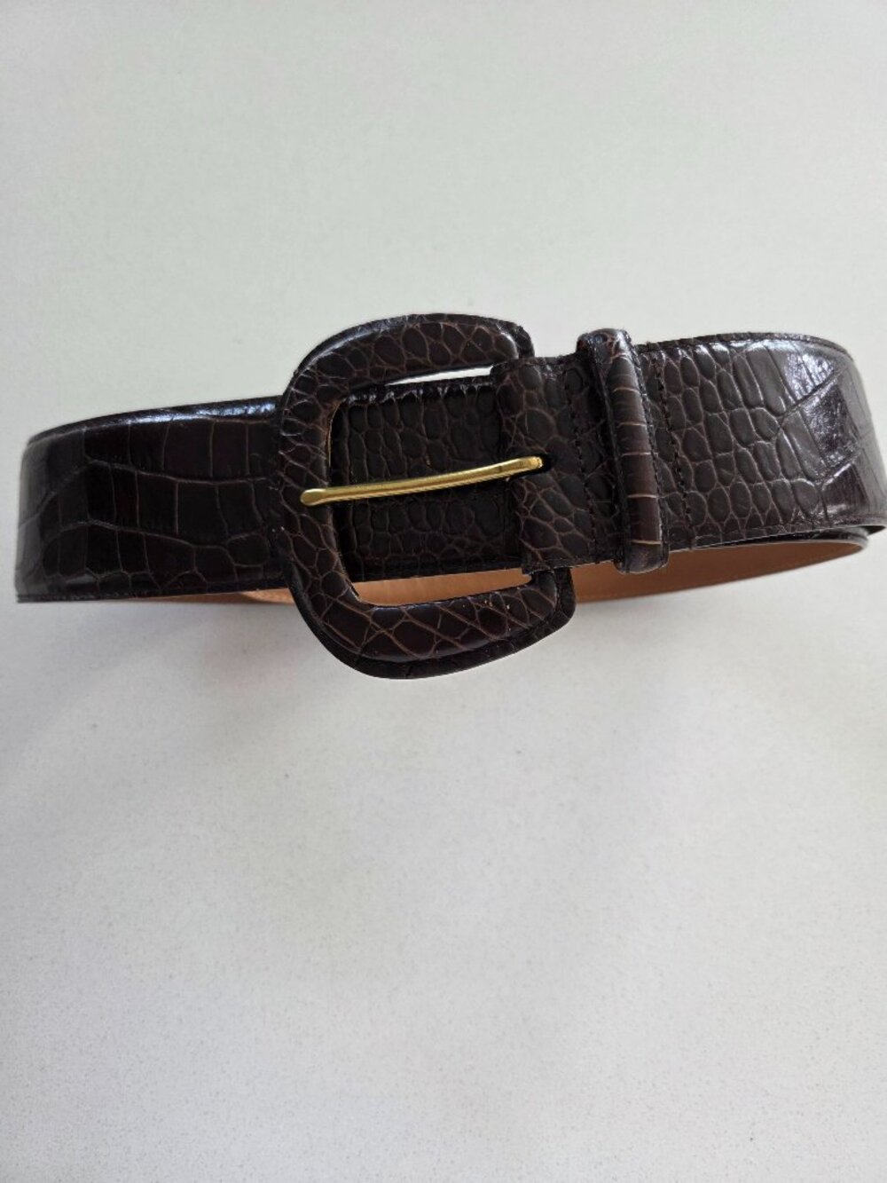 Lauren Ralph Lauren XL Brown Croc Embossed Italian Leather Belt